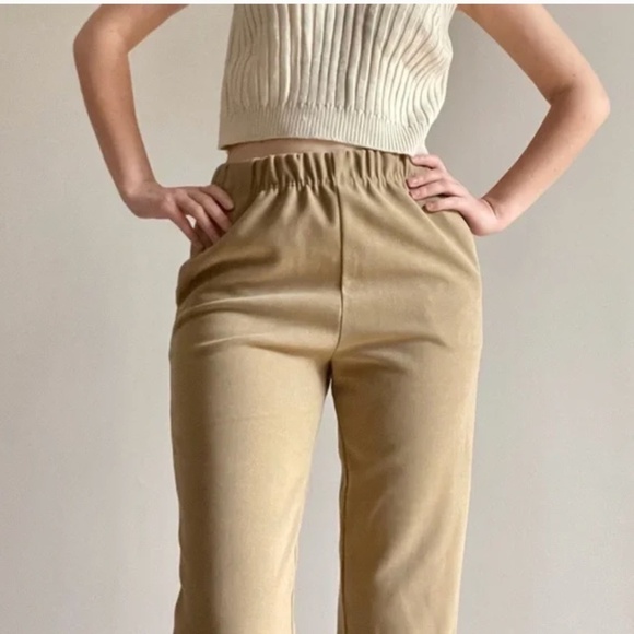OAK+FORT Women’s Lounge pants Minimalist Faux Suede Camel/Tan Sz S - Picture 3 of 16